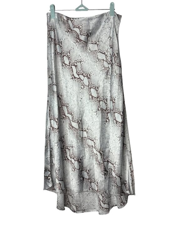 TCEC Dresses & Skirts - TCEC Midi Skirt Size L High Low Satin Reptile Print Faux Buttons Slit